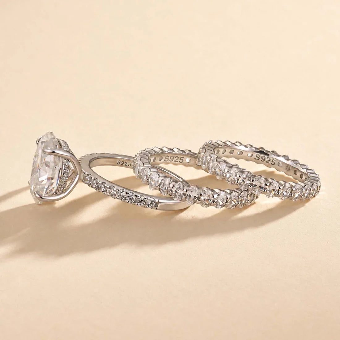 Stunning Oval Cut 3PC Wedding Ring Set