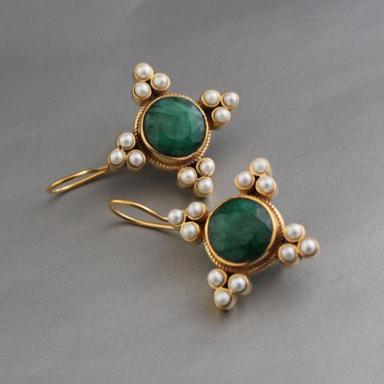 Vintage Green Crystal & Pearl Earrings
