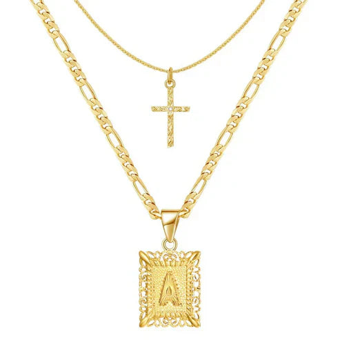 Cross Initial Necklace Set