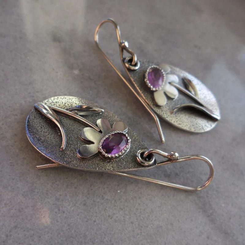 Retro earrings with three-dimensional flowers