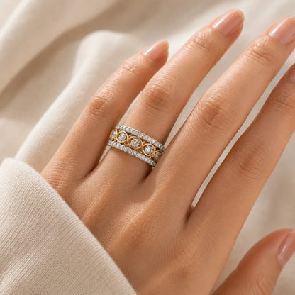 White Gold Double Row Zirconia Ring
