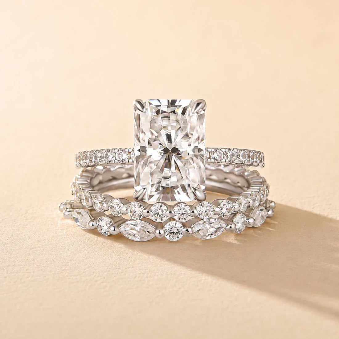 Radiant Cut 3PC Wedding Ring Set