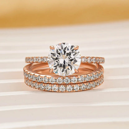 3PC Round Cut Wedding Ring Set
