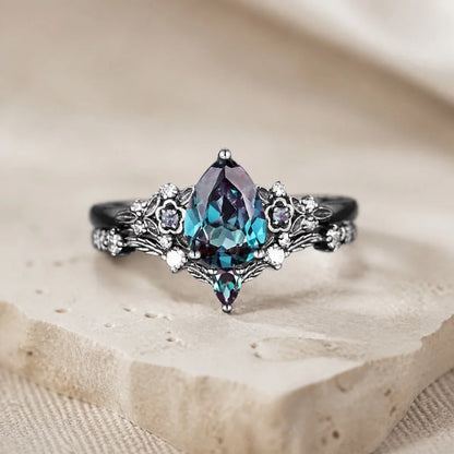 Gun Black Sapphire Zirconia Ring Set