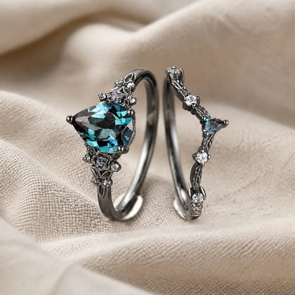 Gun Black Sapphire Zirconia Ring Set
