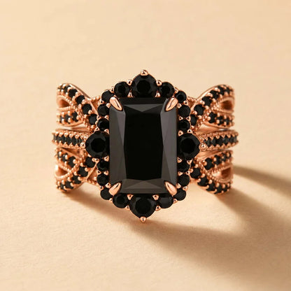 Radiant Cut Halo Insert Wedding Ring Set