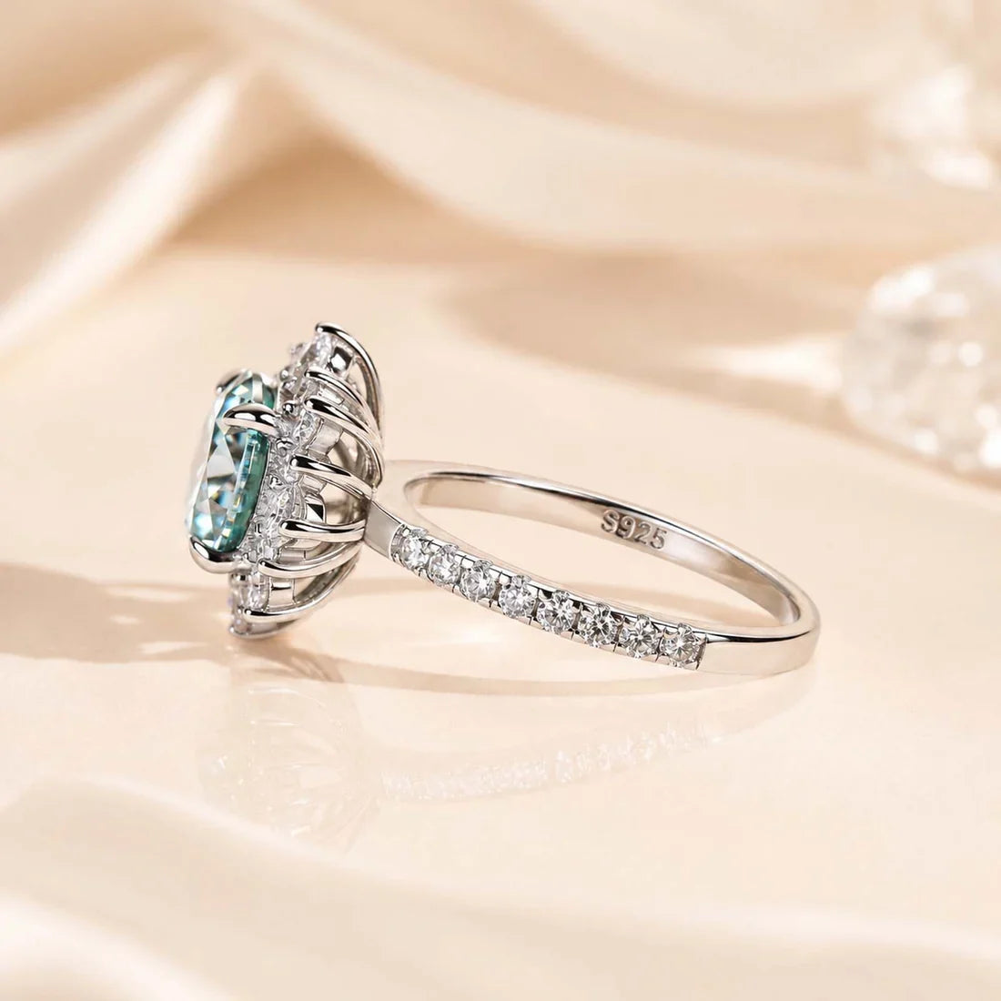 Snowflake Design Cyan Blue Engagement Ring