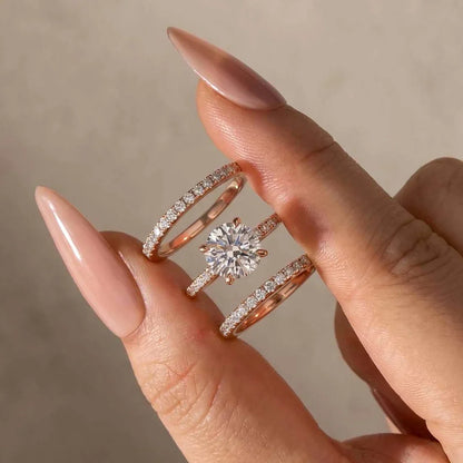 3PC Round Cut Wedding Ring Set