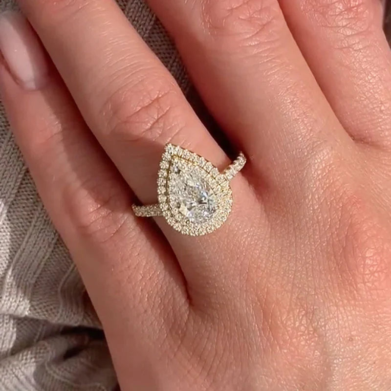 Double Halo Pear Cut Engagement Ring
