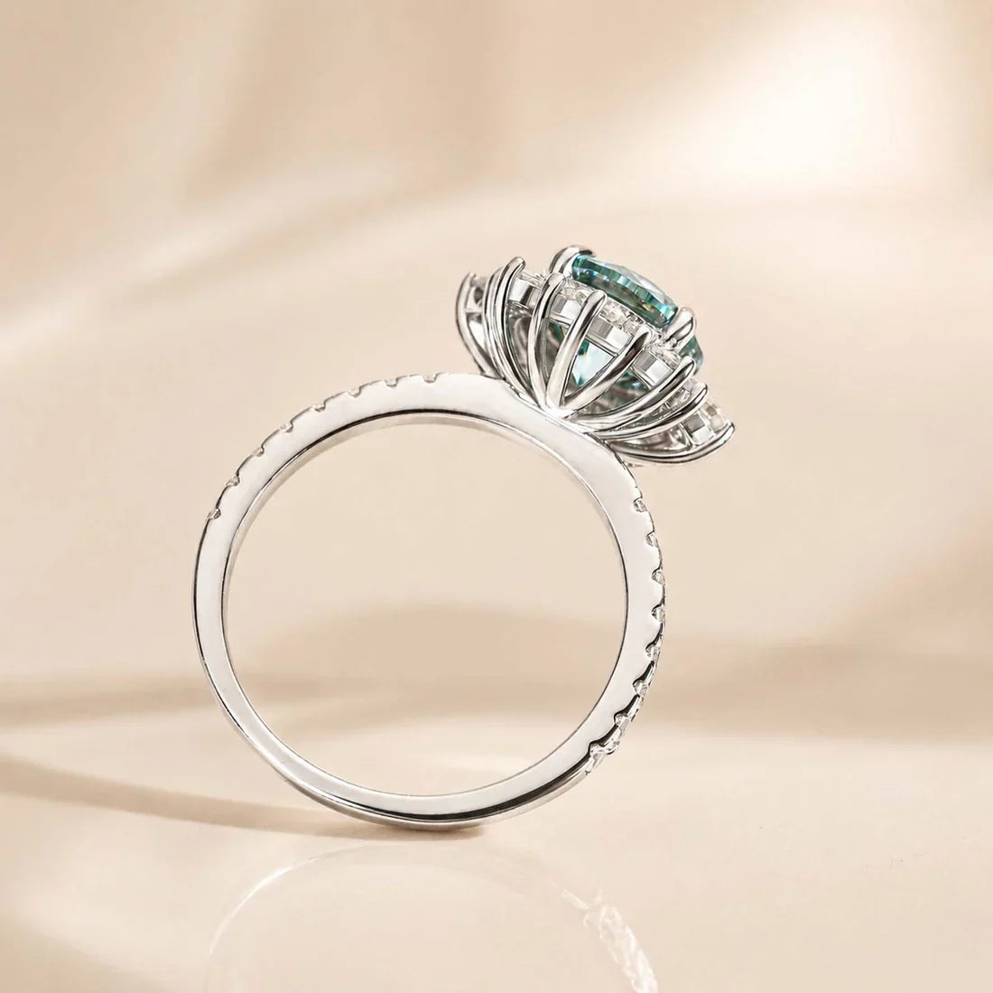 Snowflake Design Cyan Blue Engagement Ring