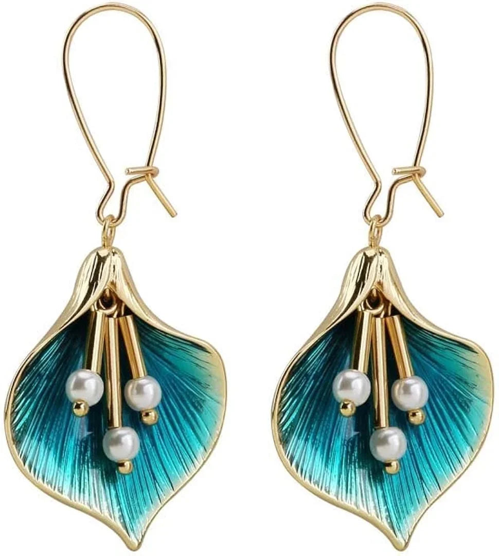 Vintage Blue Lotus Silver Earrings