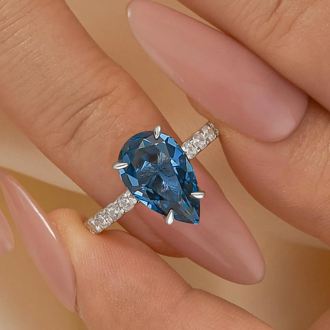 Pear Cut Blue Sapphire Engagement Ring