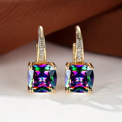 Mystic Sapphire Stone Hoop Earrings