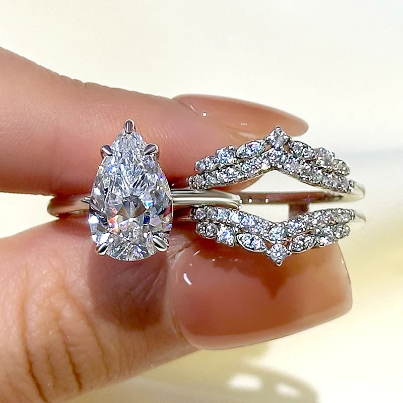 Vintage Pear Cut Wedding Ring Set