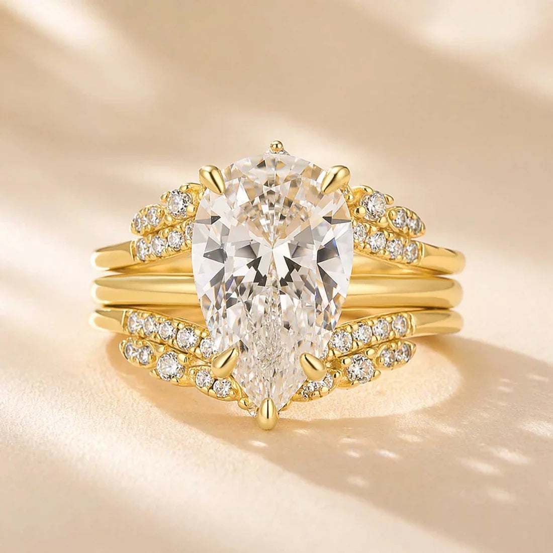 Vintage Pear Cut Wedding Ring Set