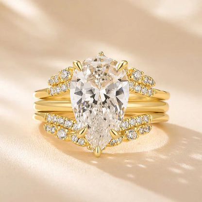 Vintage Pear Cut Wedding Ring Set
