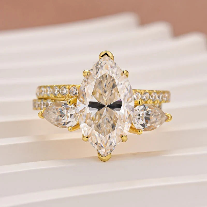 Marquise Cut Insert Wedding Ring Set