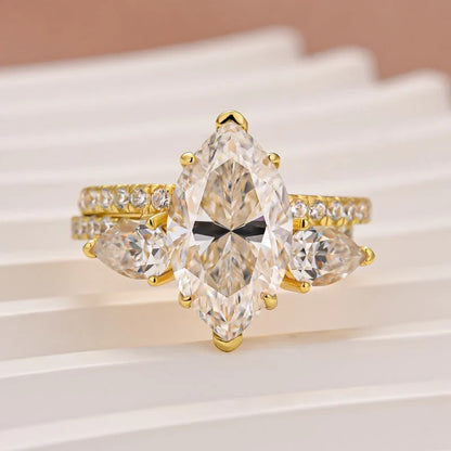 Marquise Cut Insert Wedding Ring Set