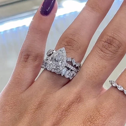 Halo Pear Cut Wedding Ring Set for Women