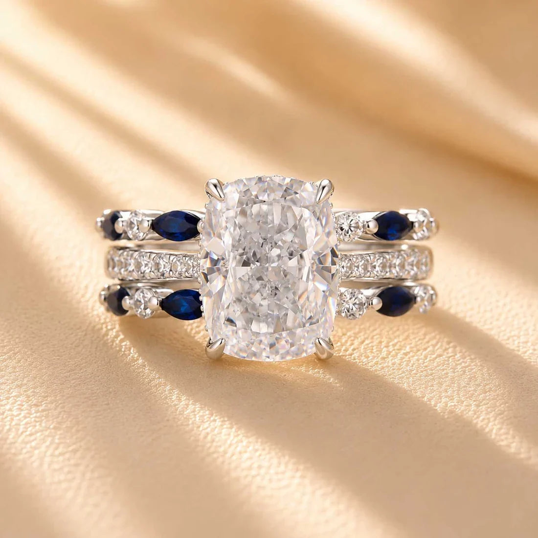 Cushion Cut Insert Wedding Ring Set