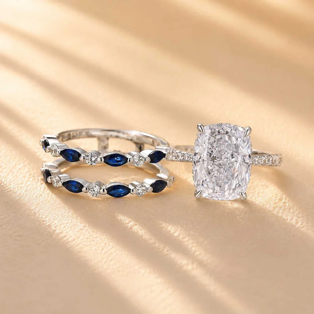 Cushion Cut Insert Wedding Ring Set