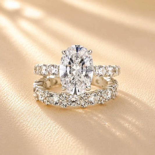 Oval Cut Engagement Ring with Stackable Wedding Ring