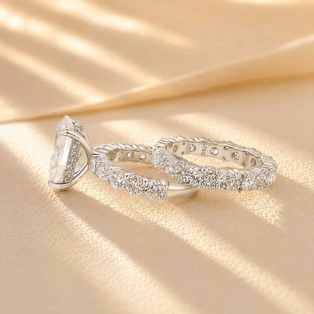 Oval Cut Engagement Ring with Stackable Wedding Ring