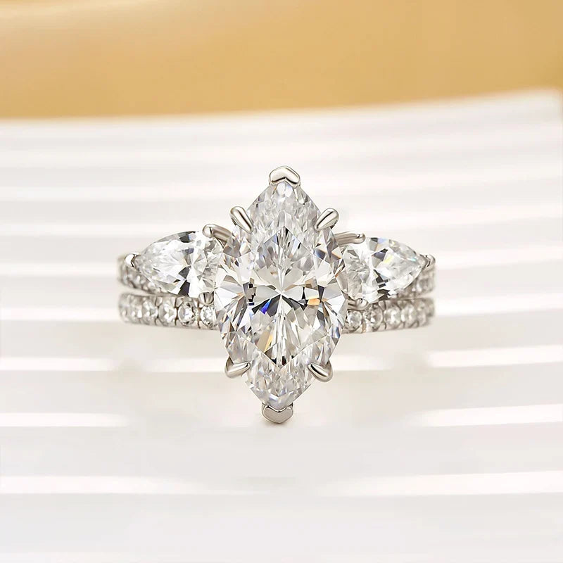 Marquise Cut Insert Wedding Ring Set
