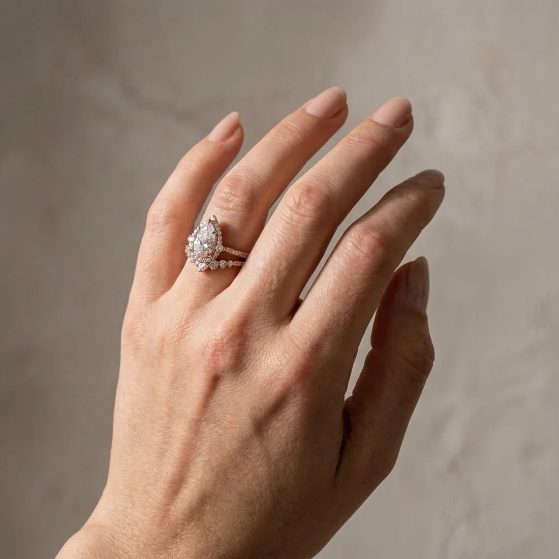 Pear Cut Rose Gold Bridal Ring Set