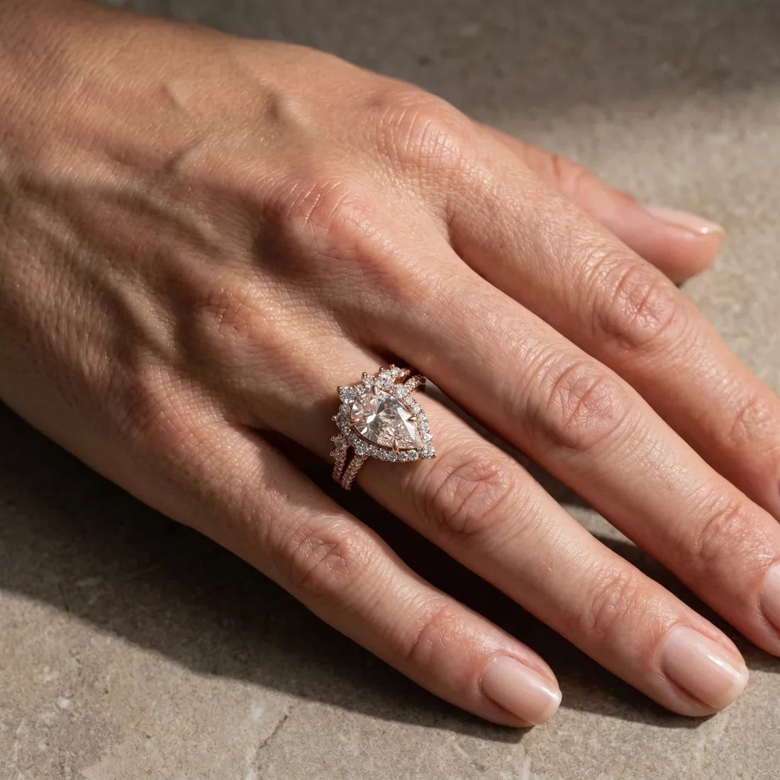 Pear Cut Rose Gold Bridal Ring Set