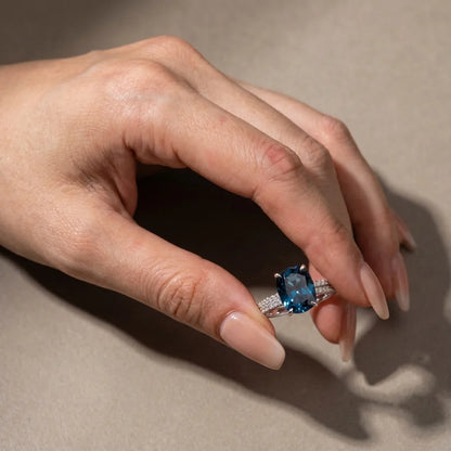 Cushion Cut Montana Blue Sapphire Ring Set
