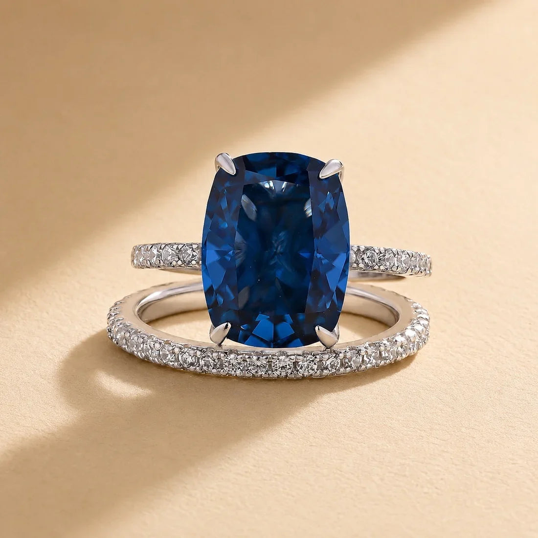 Cushion Cut Montana Blue Sapphire Ring Set