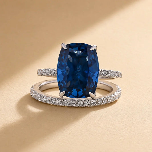 Cushion Cut Montana Blue Sapphire Ring Set