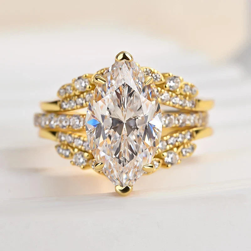 Marquise Cut Insert Wedding Ring Set