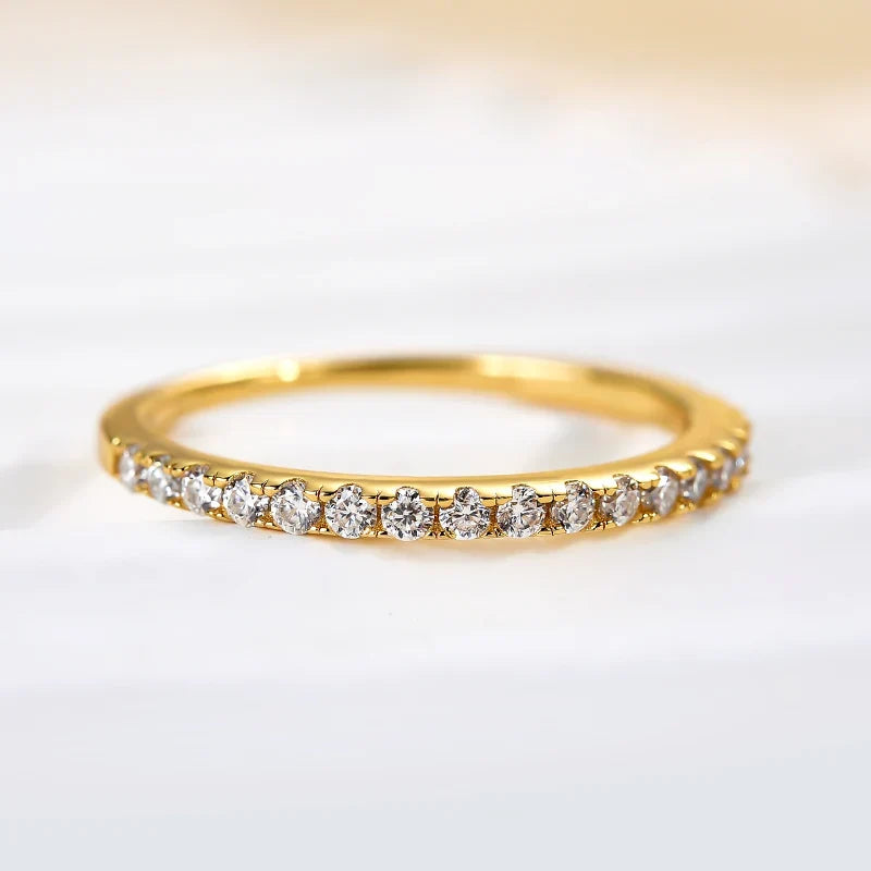 Round Cut Half Eternity Thin Wedding Ring