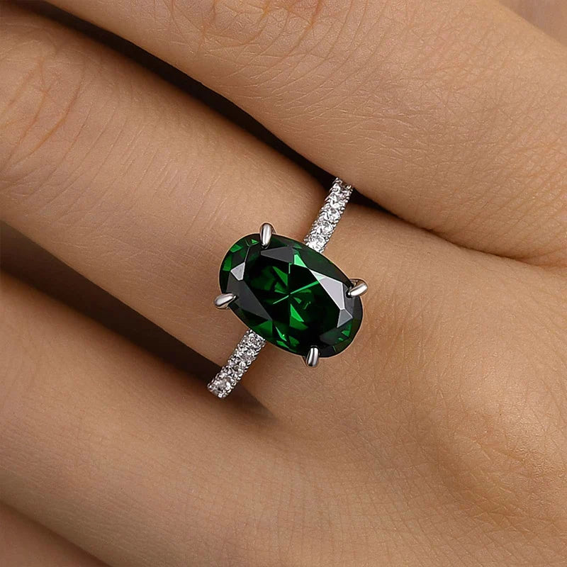 Classic Oval Cut Emerald Green Engagement Ring