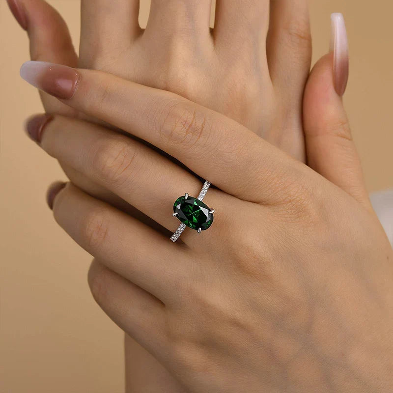 Classic Oval Cut Emerald Green Engagement Ring
