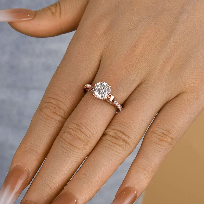 Moissanite Round Cut Bow Design Engagement Ring