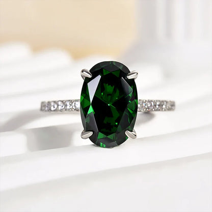 Classic Oval Cut Emerald Green Engagement Ring