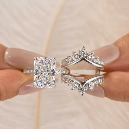 Radiant Cut Engagement Ring Or Enhancer Wedding Set In Sterling Silver