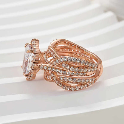 Radiant Cut Halo Insert Wedding Ring Set