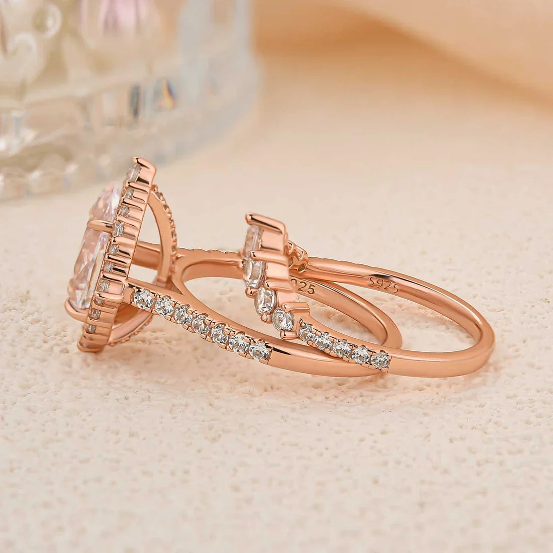 Pear Cut Rose Gold Bridal Ring Set