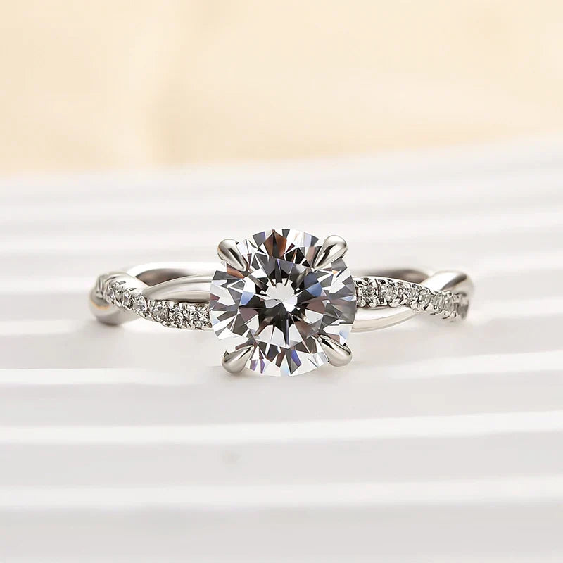 Twist Round Cut Engagement Ring In Sterling Silver For Bridal & Daily Wear