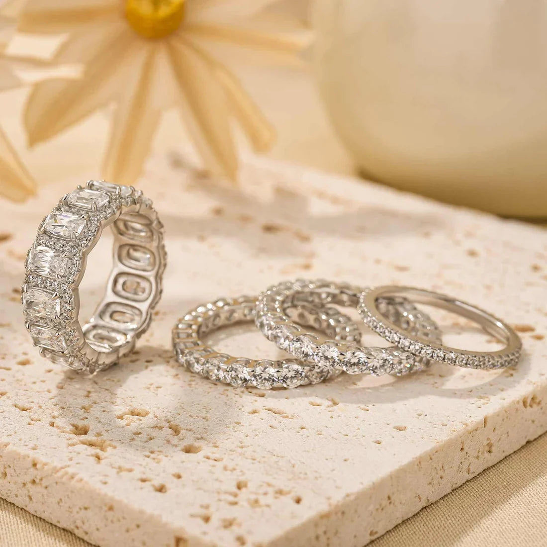 Cushion Cut 4PC Wedding Ring Set