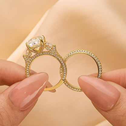 Radiant Cut & Heart Cut Three Stone Wedding Set