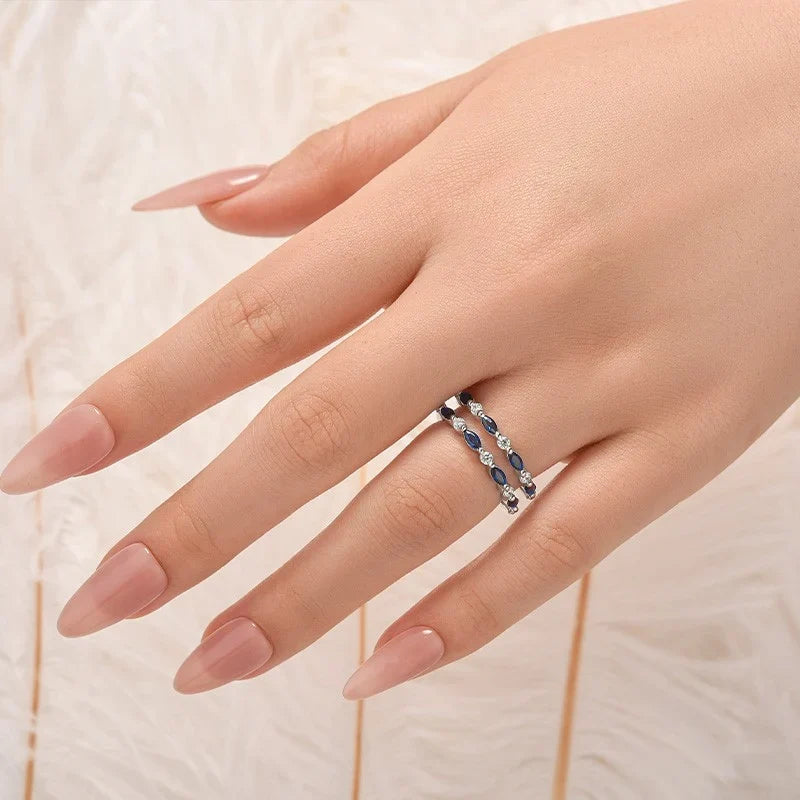 Blue & White Stone Insert Wedding Ring