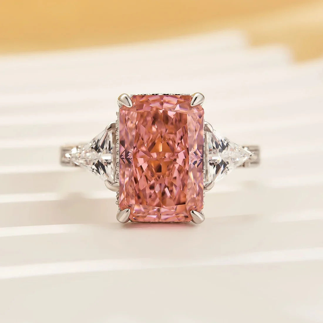 Radiant Cut Three Stone Hidden Halo Engagement Ring