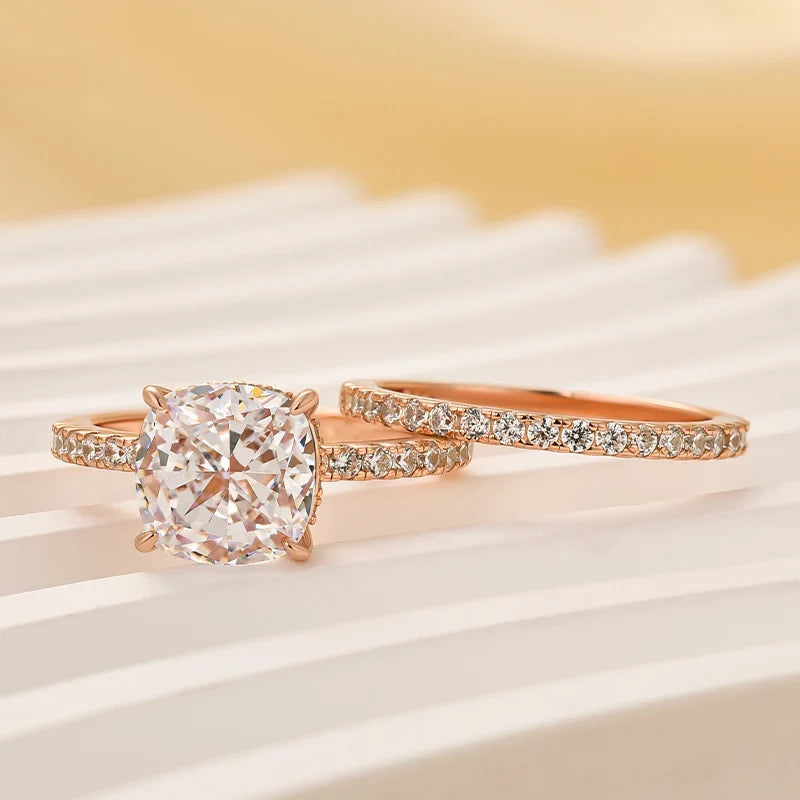 Cushion Cut White Sapphire Wedding Set