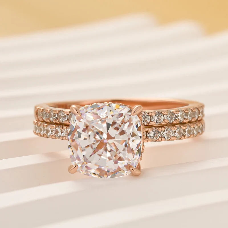 Cushion Cut White Sapphire Wedding Set