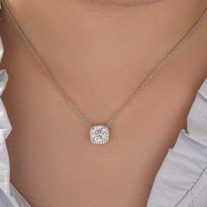 Elegant Halo Cushion Cut Pendant Necklace